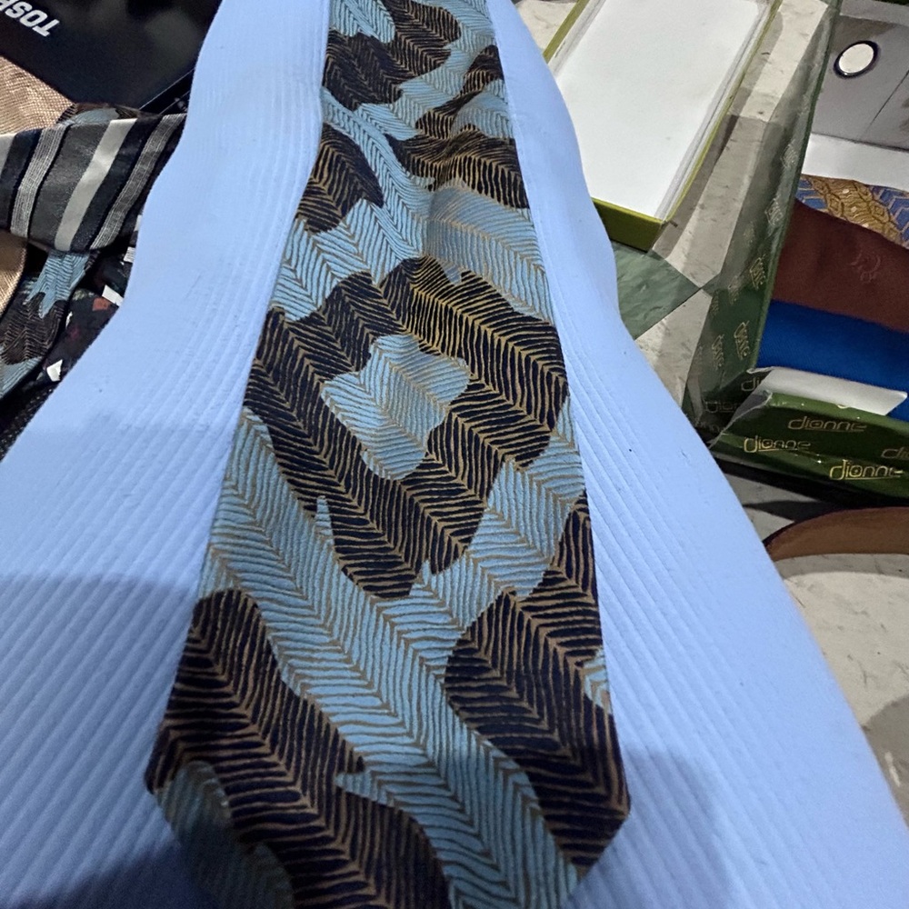 Blue and Brown Patterned Men's Tie